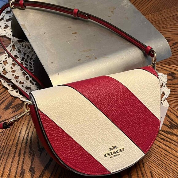 BRAND NEW WITH TAGS COACH CHALK/RED C1429 LEATHER PIECING ELLEN PURSE - Picture 1 of 12